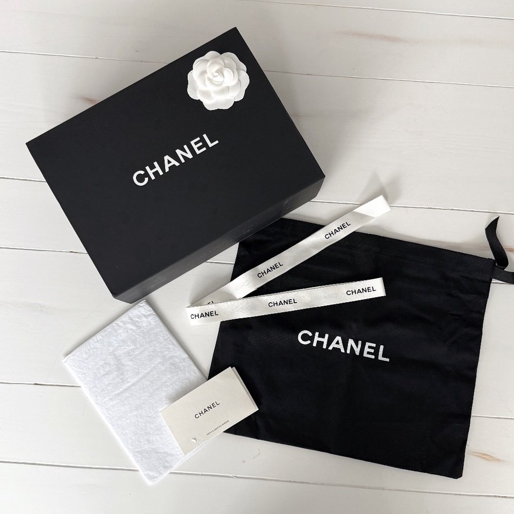 Authentic Chanel Black Gift Box 12x9x4 - White Ribbon, Bow & Card Included